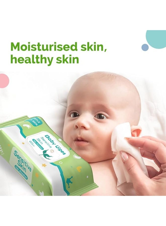 180 عدد لطيف الطفل مناديل خالية من الكحول هيبوالرجينيك الامراض الجلدية اختبار ترطيب منعش مناديل مبللة لحديثي الولادة الصغار 3 حزم مجموع - Image 5